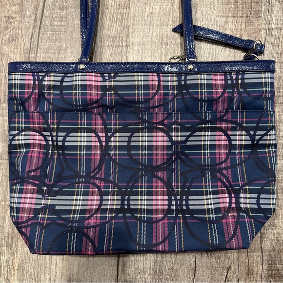 Coach Signature Stripe Berry Tartan Tote Y2K - Picture 5 of 16